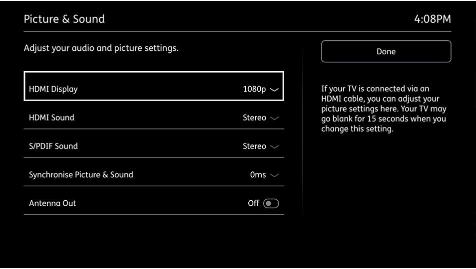 YouView high contrast settings